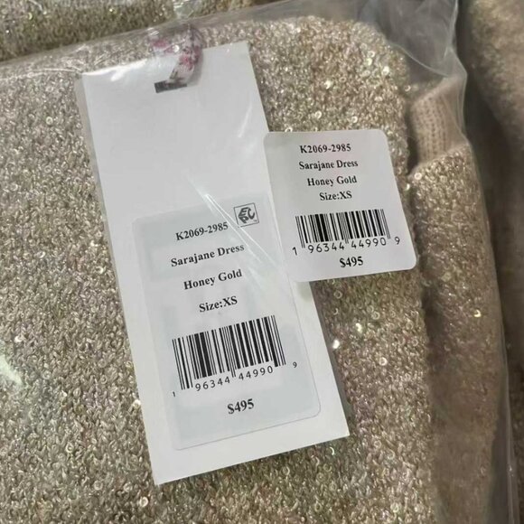 NWT LoveShackFancy Sarajane Sequin Stretch Knit Mini Dress Honey Gold Holiday - Picture 9 of 10